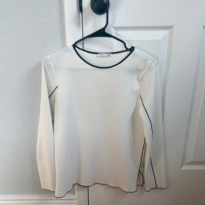 Zara White Long Sleeve Top with Black Trim